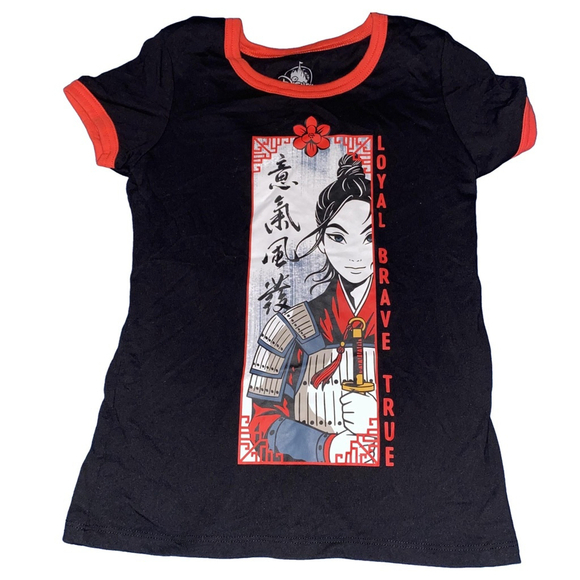 Girls Disney Parks Mulan Graphic Tee Size L Black Red - Picture 1 of 3